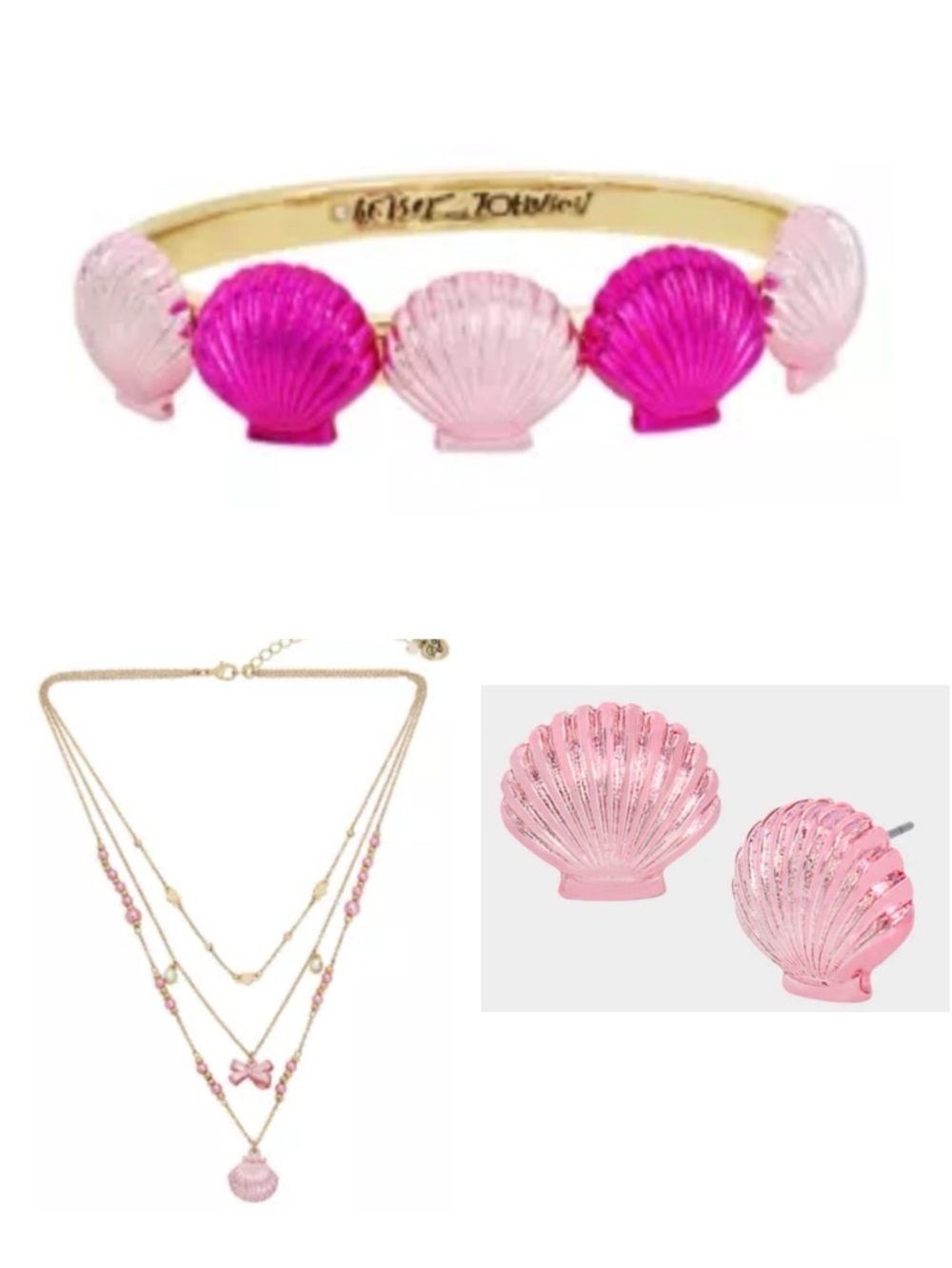 BETSEY JOHNSON SET Mermaid Jewel Metallic Shell Earrings Bracelet & Necklace NWT